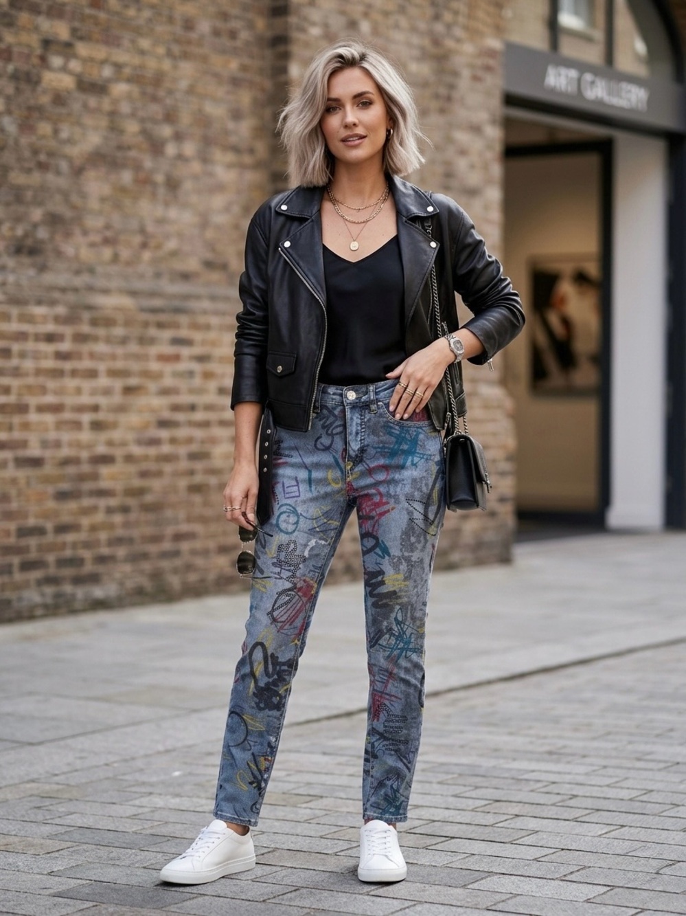 Graffiti Print Joseph Ribkoff High-Rise Slim Leg Jeans - Multicolour | 6